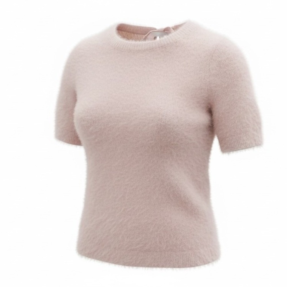 Loft Lt Pink Eyelash Knit Short Sleeve‎ Tie Back Sweater XSP Balletcore Coquette